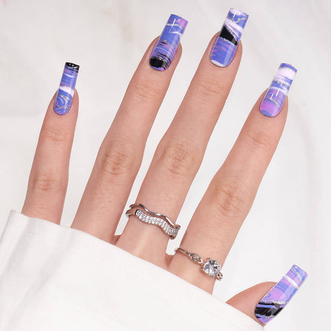 Purple Wave Square Nails for Elegant Purple Nail Designs