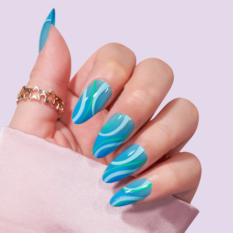 Blue Ocean Almond Nails for trending summer nails 2023