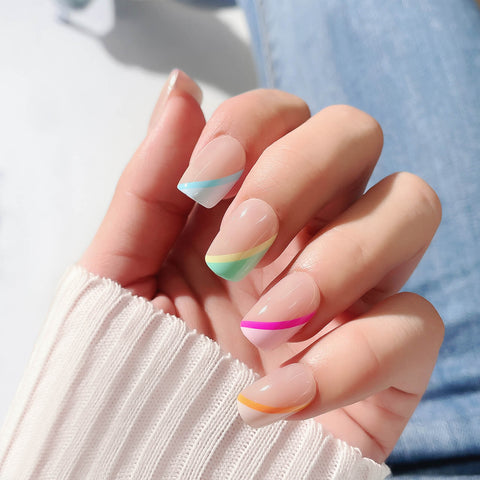 2024 Bright Nail Designs for Summer - Pastel Curves Square Nails