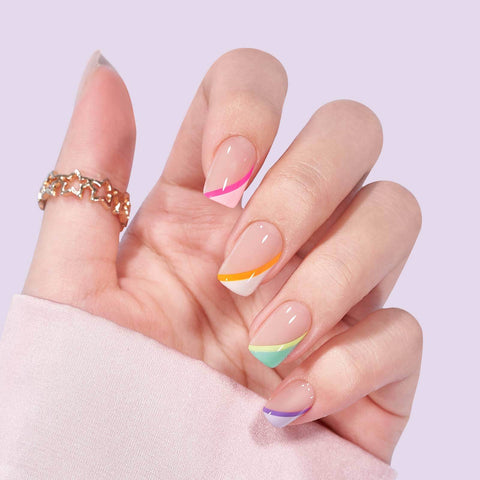 Pastel Curves Square Nails - Double French Manicure