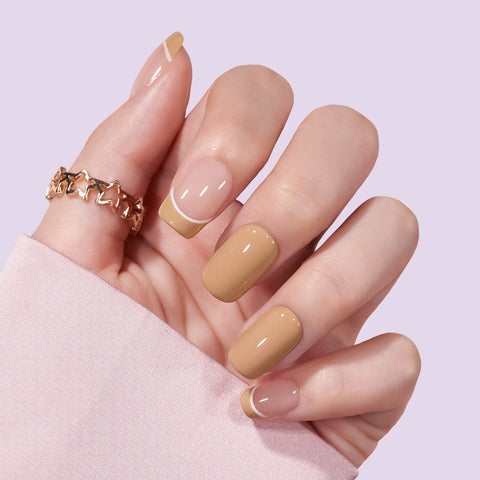 Double French Manicure - Taffy Square Nails - Press On Nails