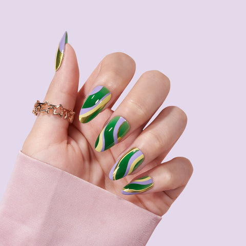 Wave Green Almond Nails