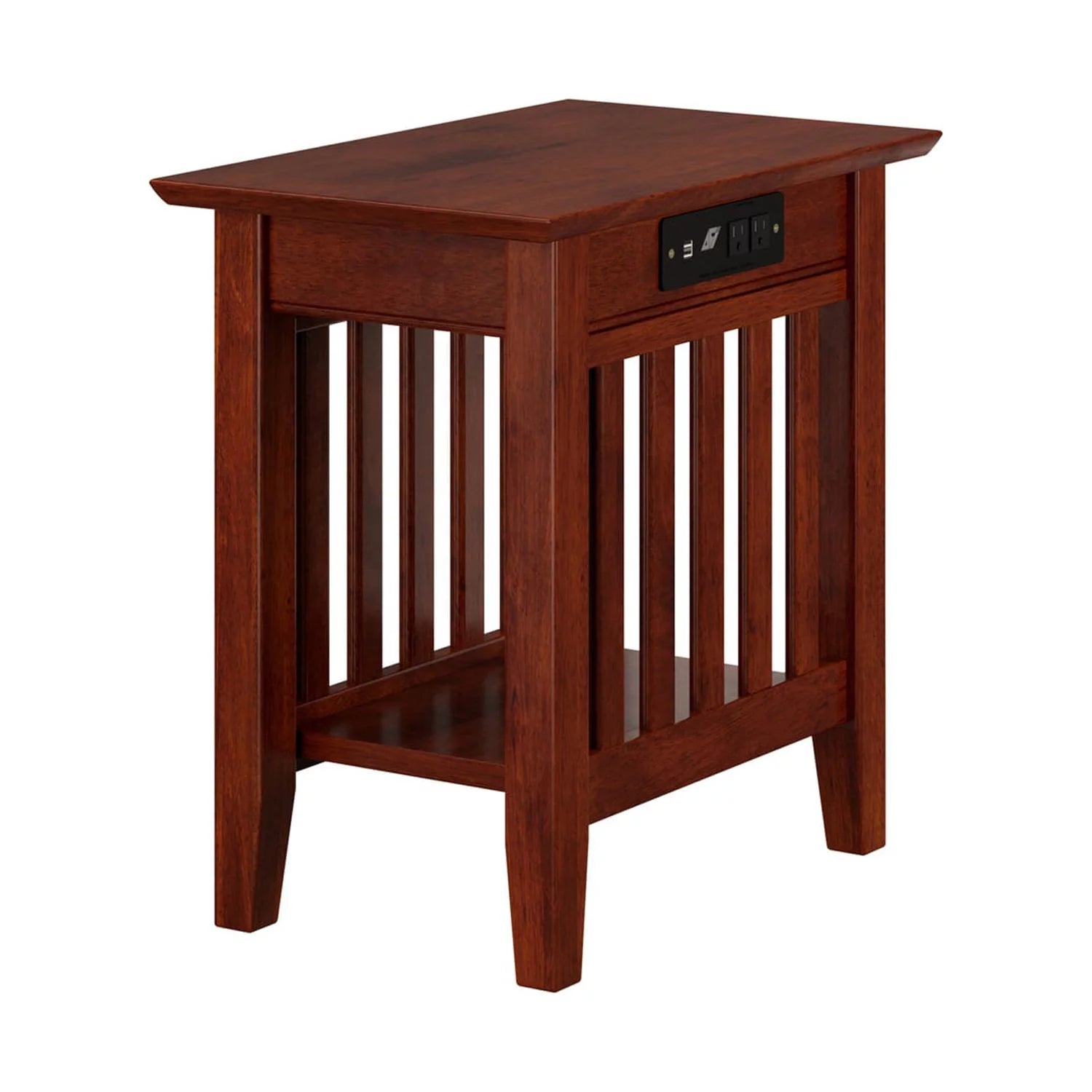 AFI Mission Chair Side Table with Charging Station in Walnut-Finish:Walnut