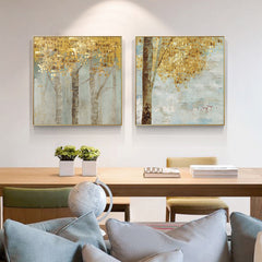 70cmx70cm Golden Leaves 2 Sets Gold Frame Canvas Wall Art - Home & Garden > Wall Art - Zanlana Design and Home Decor