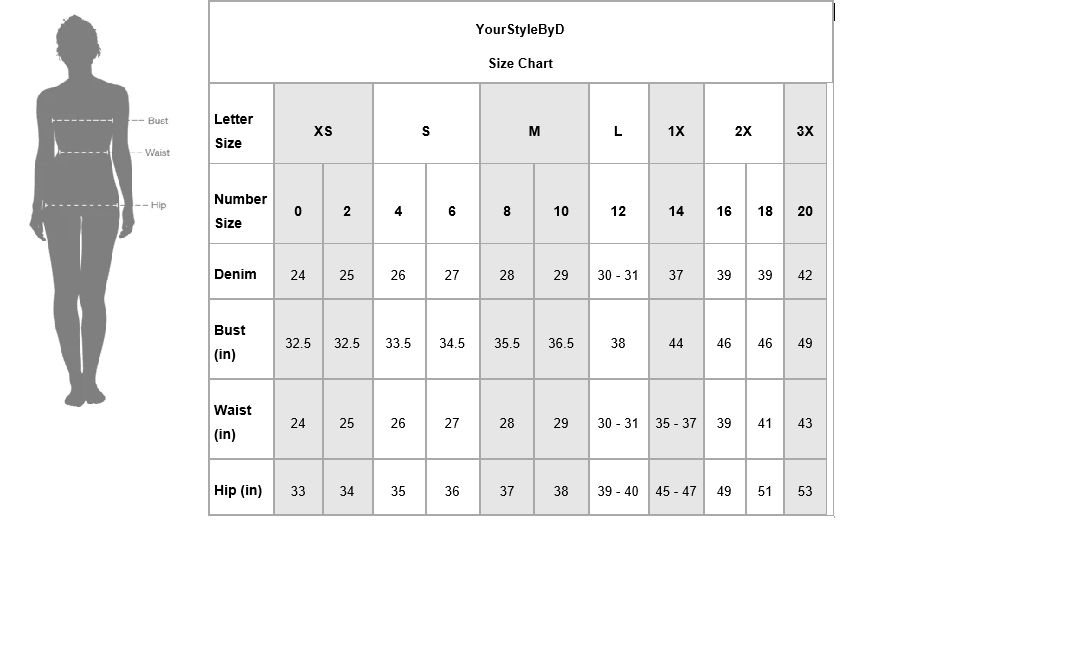 YourStyleByD Size Chart