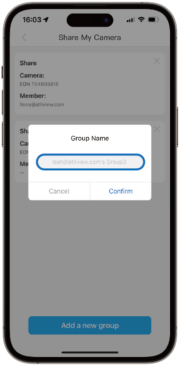 atli cam+ app share camera tutorial add new group