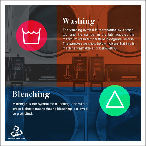 Precautions when washing private structures. Contains precautions regarding washing and bleaching.
