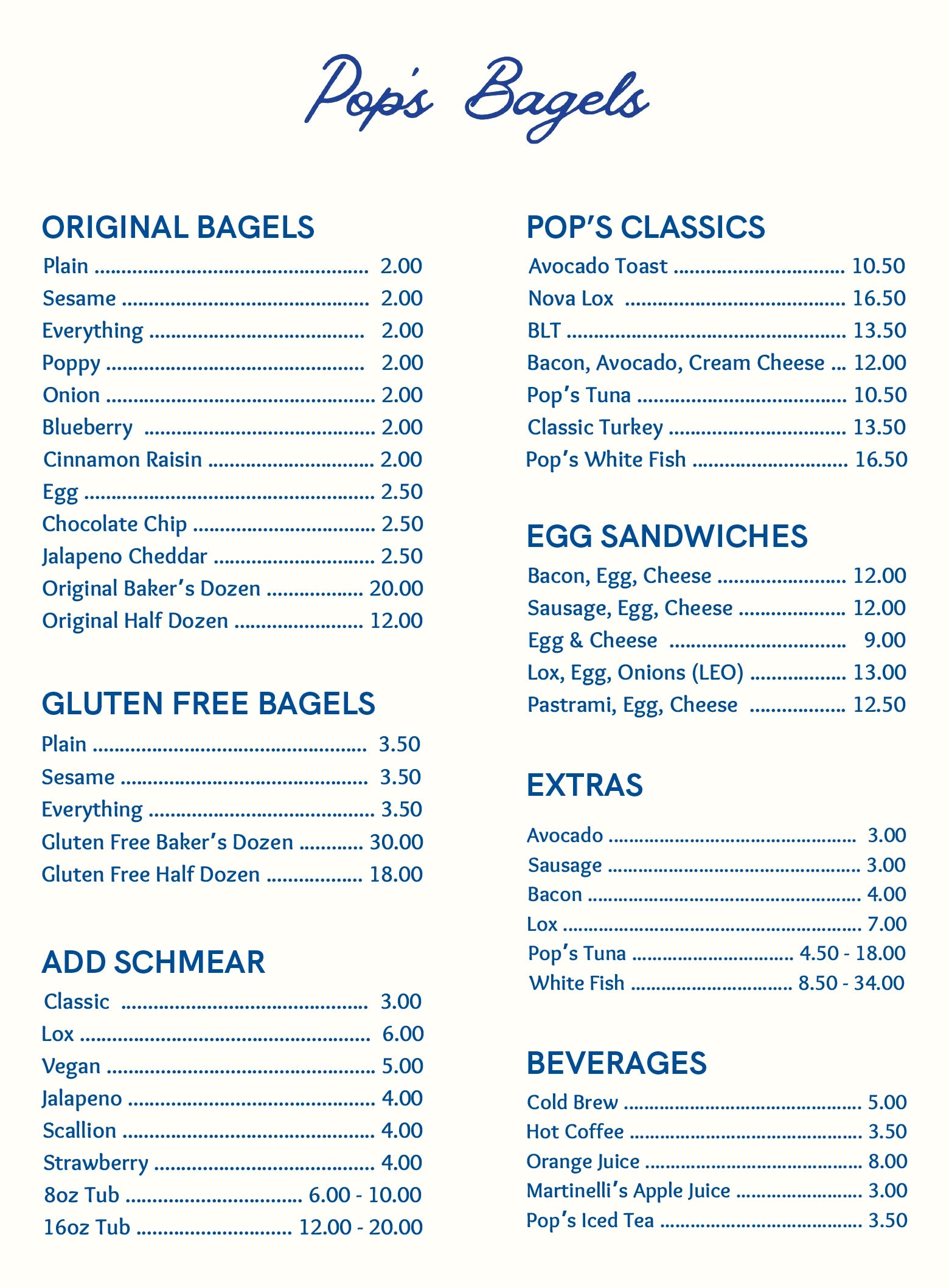 Pops menu discount