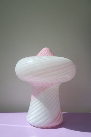 Sjælden vintage Murano vetri mushroom bordlampe hvid og lyserød