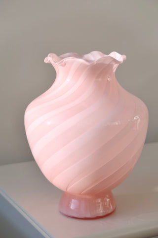 Vintage Murano rosa swirl glasvase H:26 cm