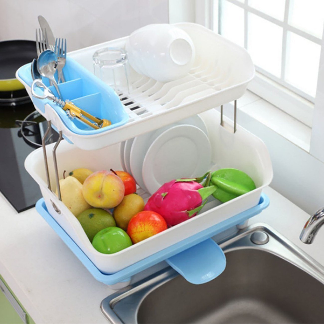 2 Layer Sink Plate Cutlery Dish Drainer Drying Racks