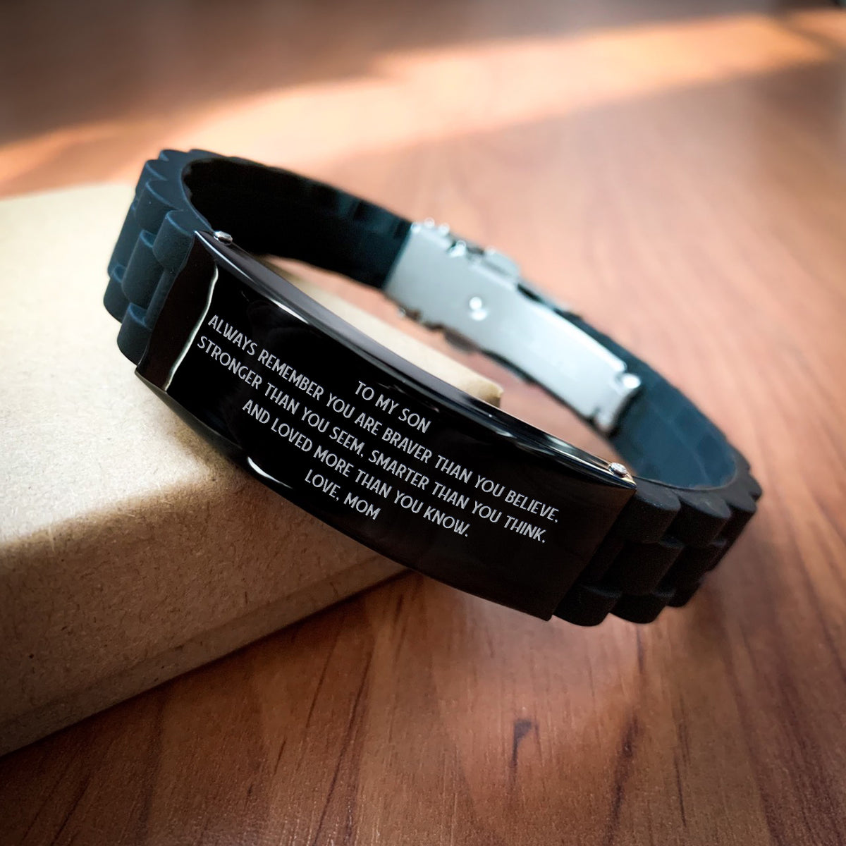 Son Bracelet Gifts for Son Engraved Black Glidelock Bracelet Gifts fro | FamilyTogether4ever