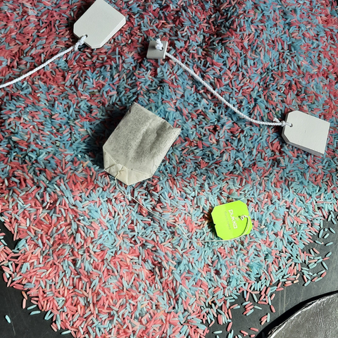 Peppermint tea bags add another element of sensory play to this tea party messy makes tray