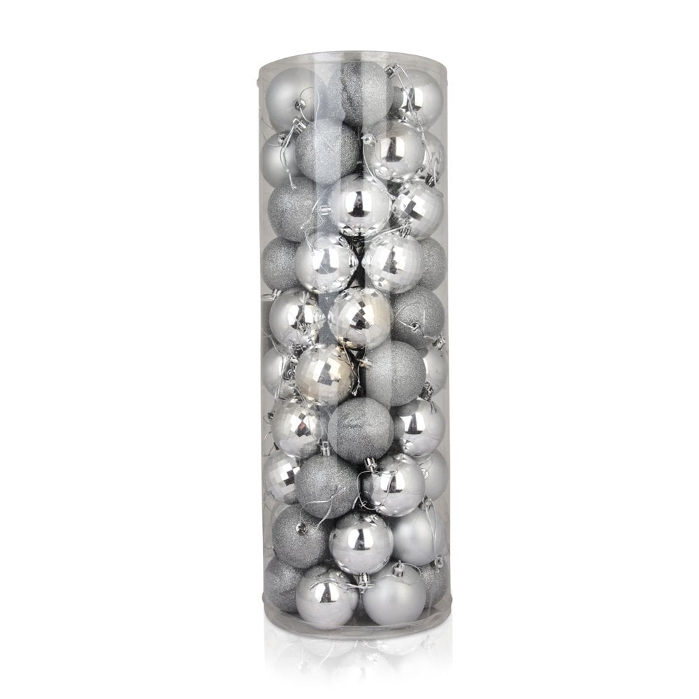 Christmas Sparkle Tube of 40 Shatterproof Baubles 6cm - Silver  | TJ Hughes