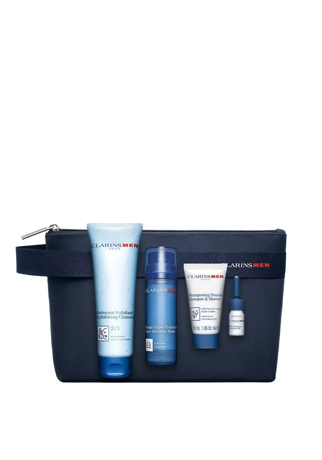 Clarins Men 4 Piece Gift Set: Shampoo & Shower 30ml - Exfoliating Cleanser 125ml