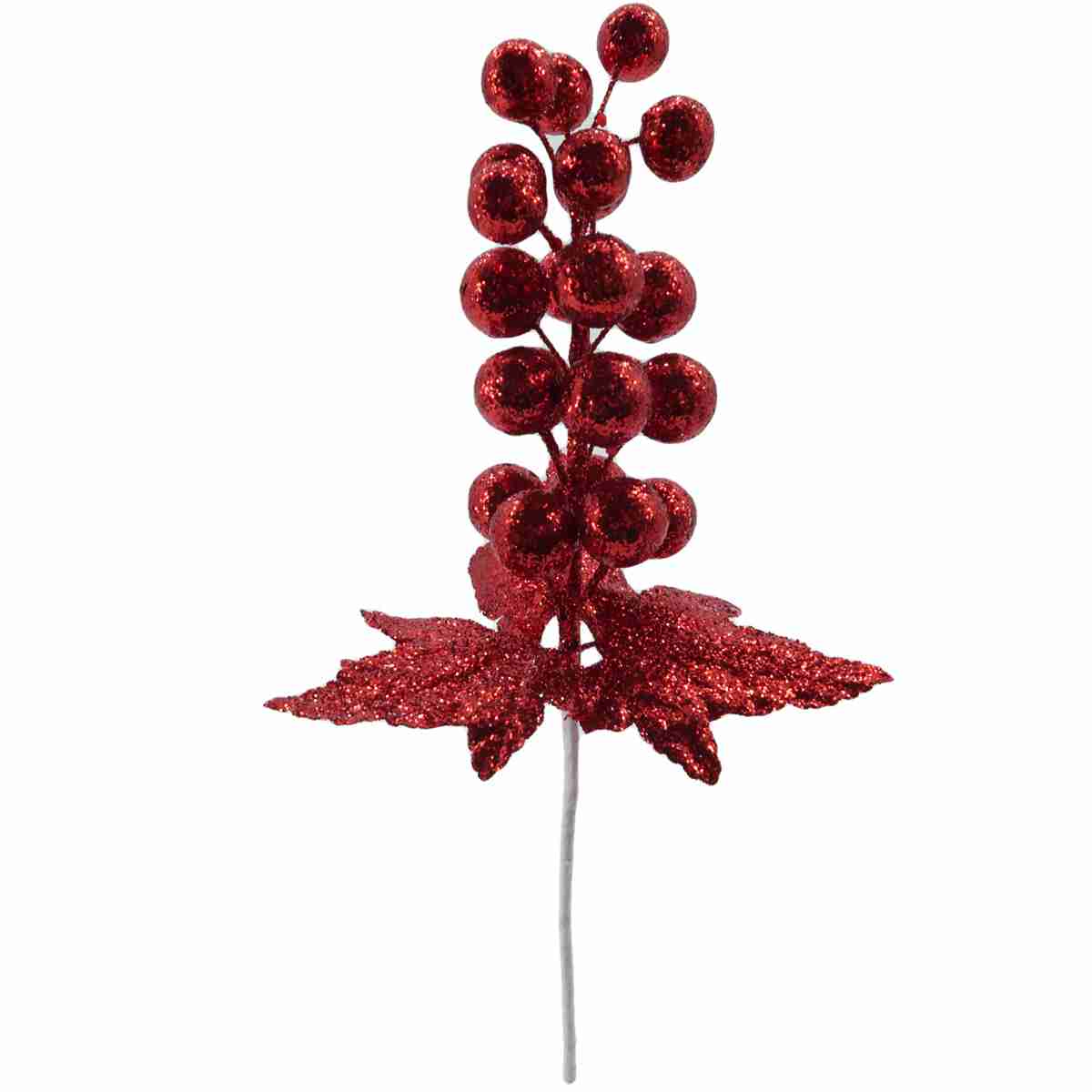 Christmas Sparkle Glittered Grape Stem Pick 28cm - Red  | TJ Hughes
