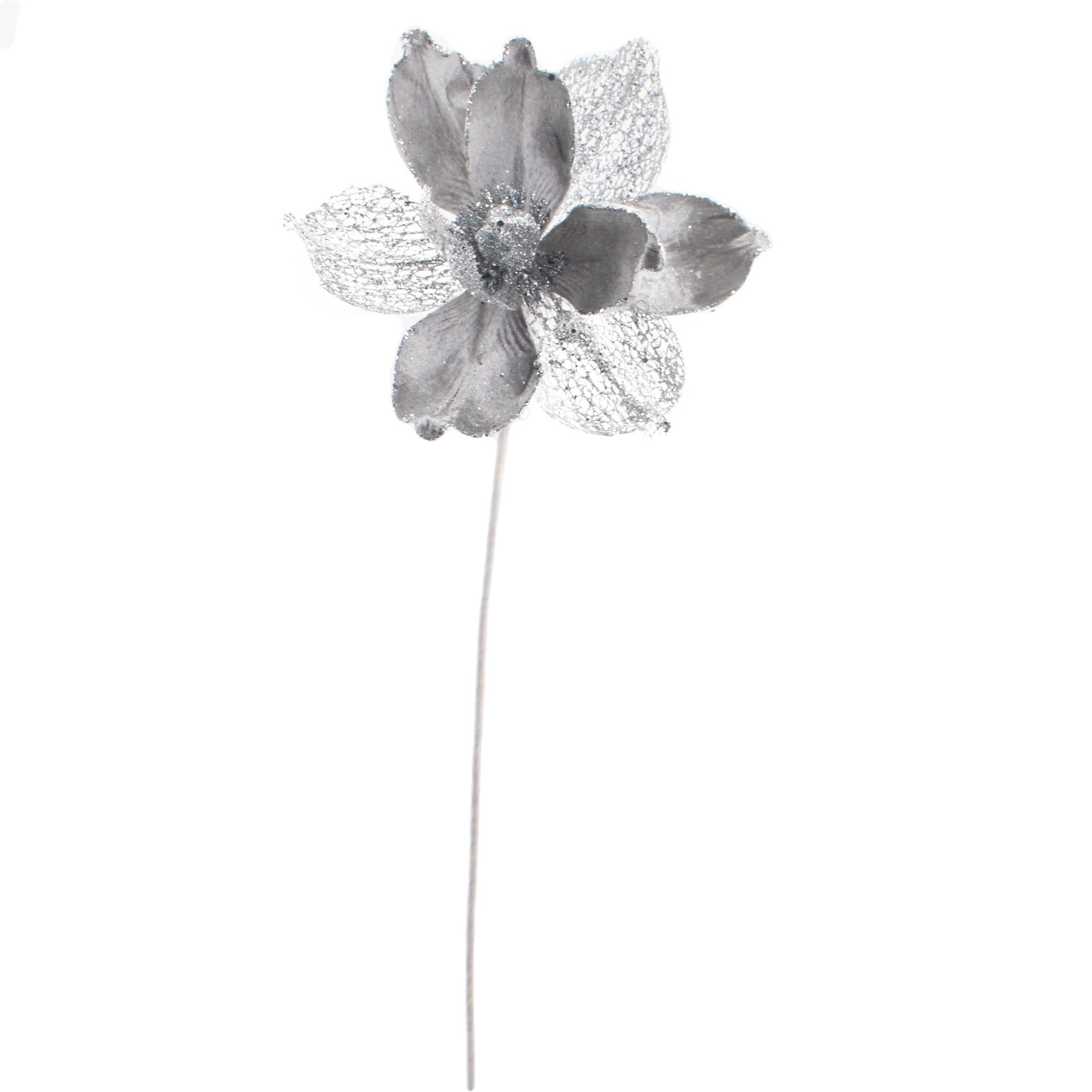 Christmas Sparkle Magnolia Flower Stem Pick Artificial - Silver  | TJ Hughes