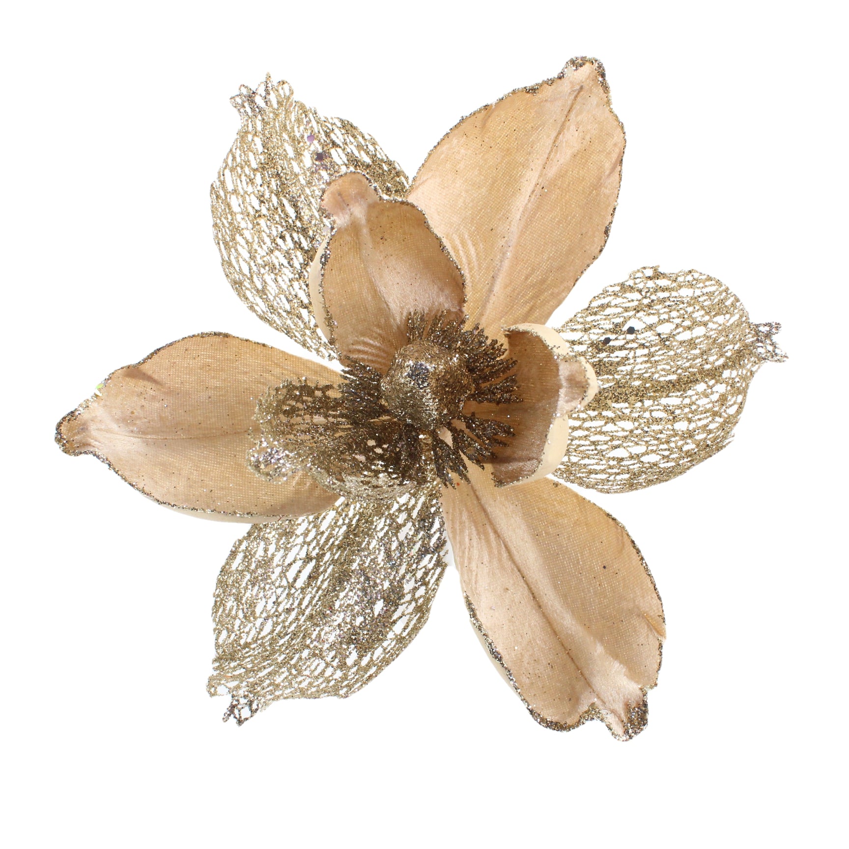 Christmas Sparkle Magnolia Flower Stem Pick Artificial - Champagne  | TJ Hughes