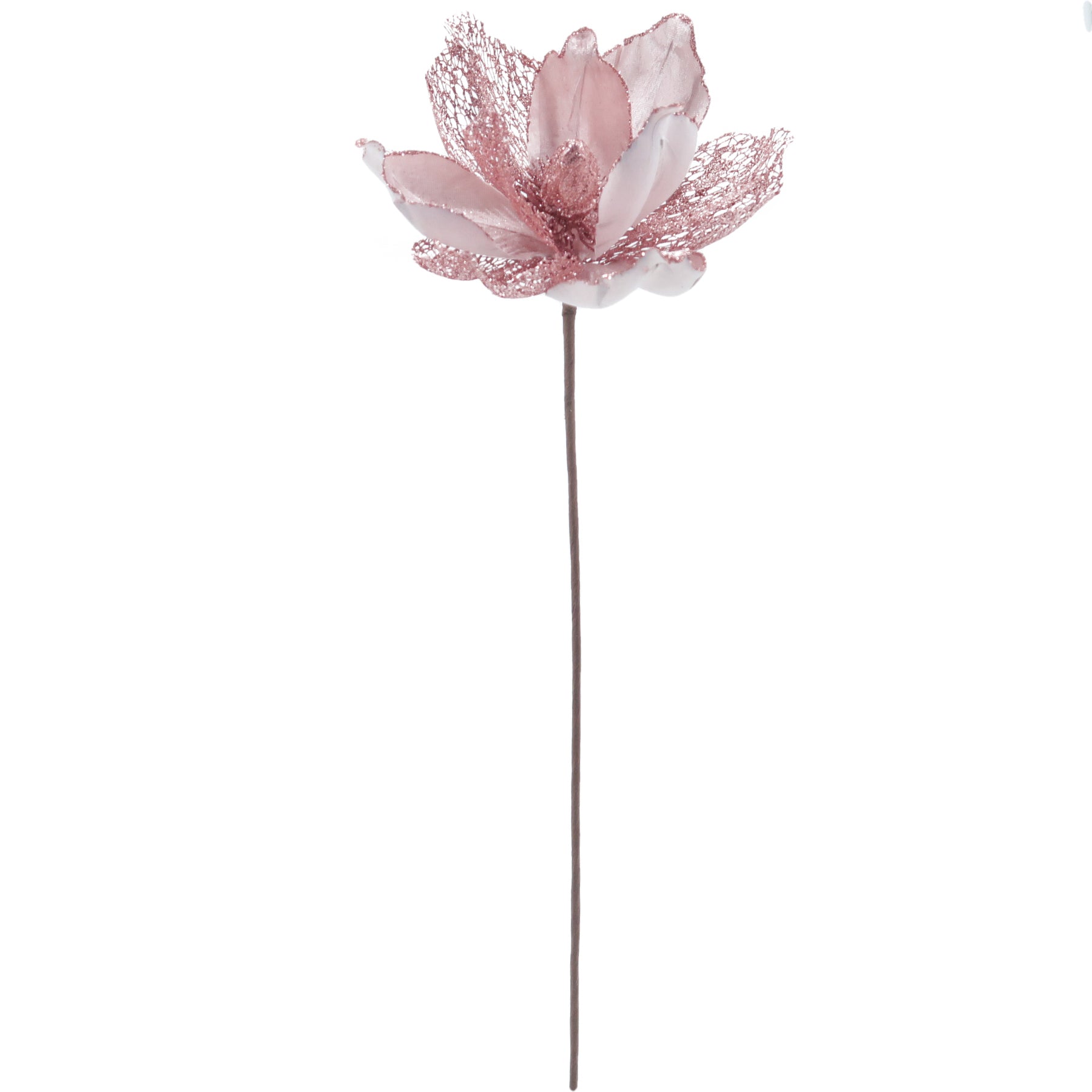 Christmas Sparkle Magnolia Flower Stem Pick Artificial - Blush Pink  | TJ Hughes