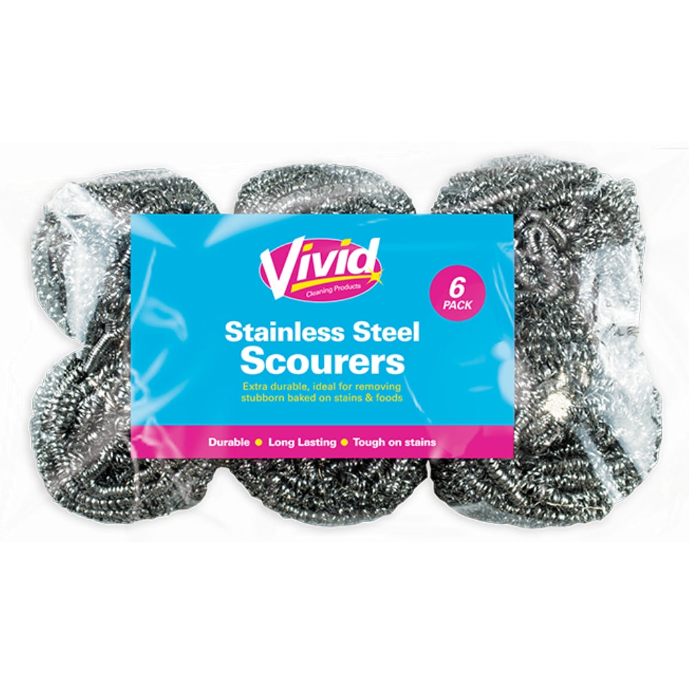 Vivid Stainless Steel Scourers - 6 pack  | TJ Hughes
