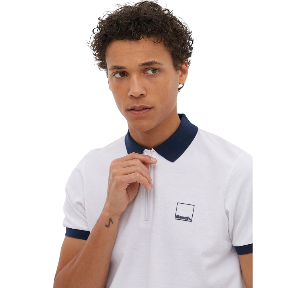 Bench Rostock Zip Neck Polo  - White - Large  | TJ Hughes