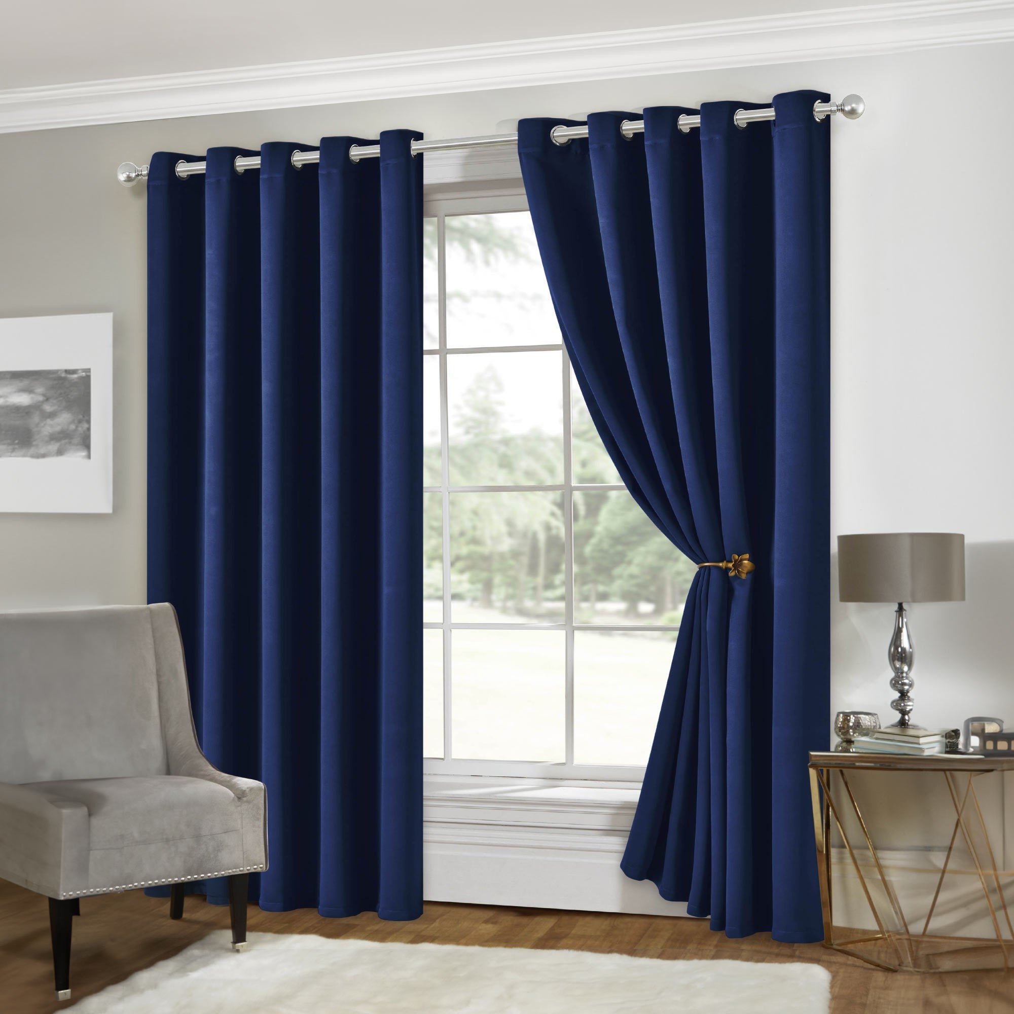 Lewis’s Eclipse Soft Touch Blackout Eyelet Curtains - Navy - 167cm (66") X 229cm (90")  | TJ Hughes Black