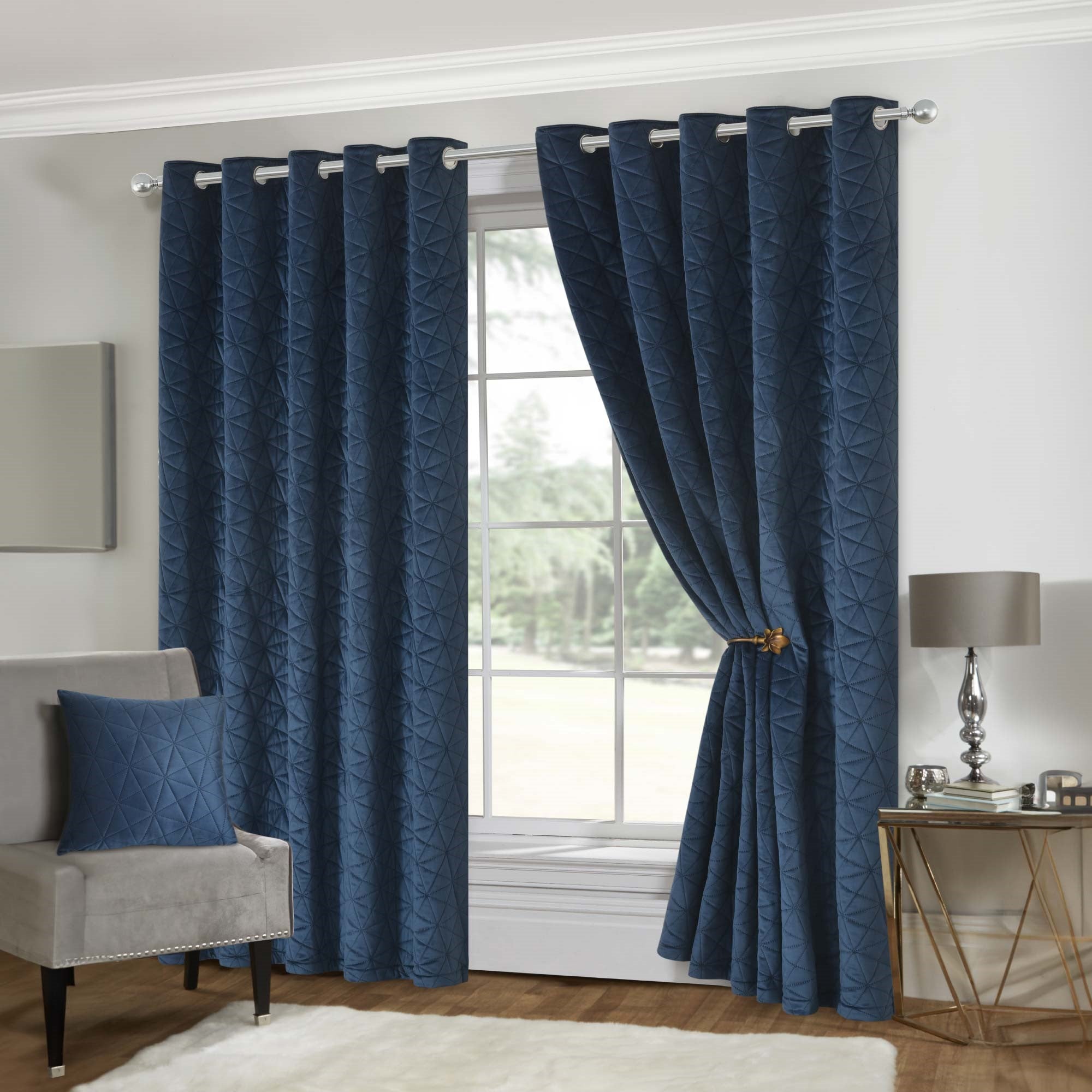 Lewis’s Pinsonic Curtains - Blue - 229cm (90") X 229cm (90")  | TJ Hughes