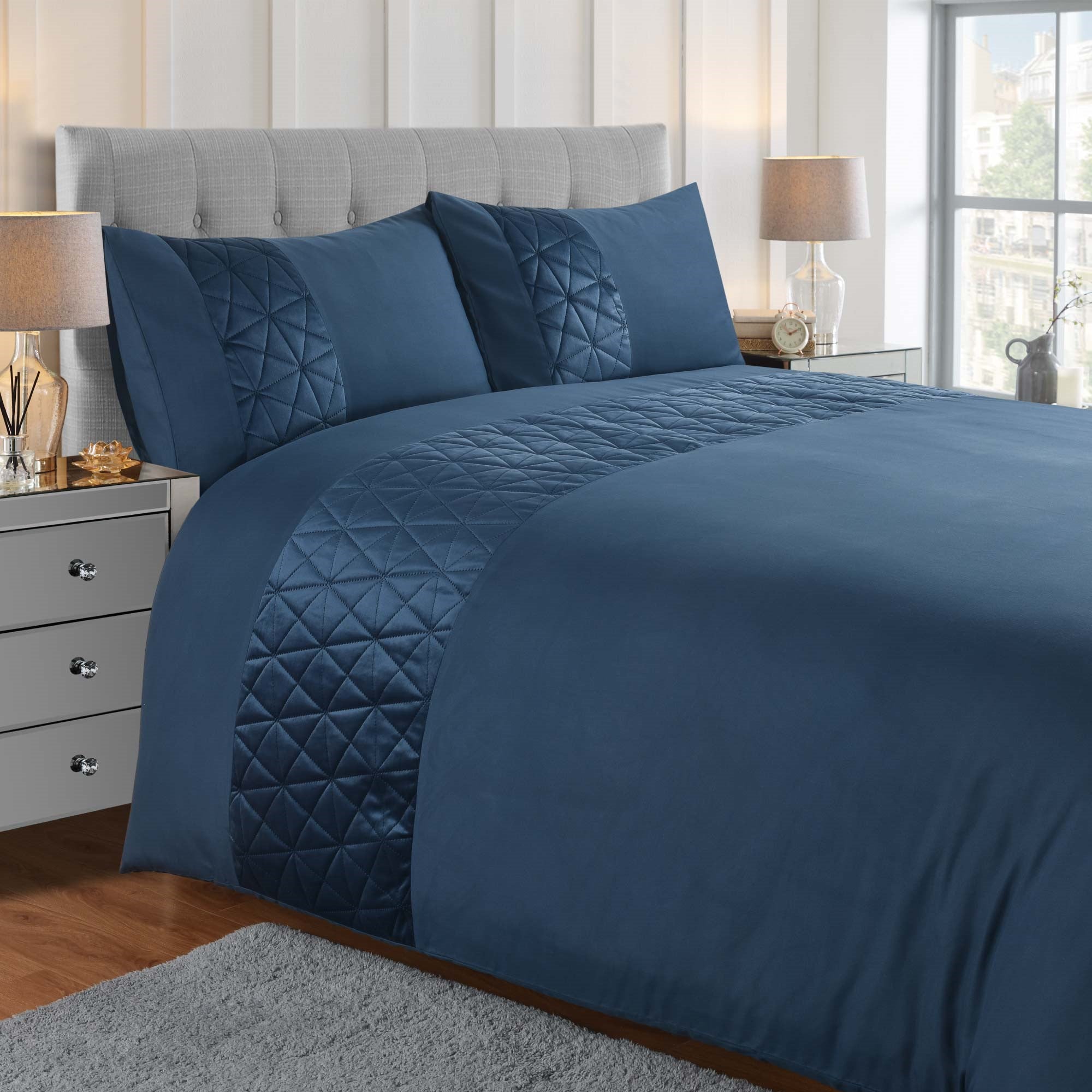 Lewis’s Pinsonic Panel Bedding Duvet Set - Blue - King  | TJ Hughes