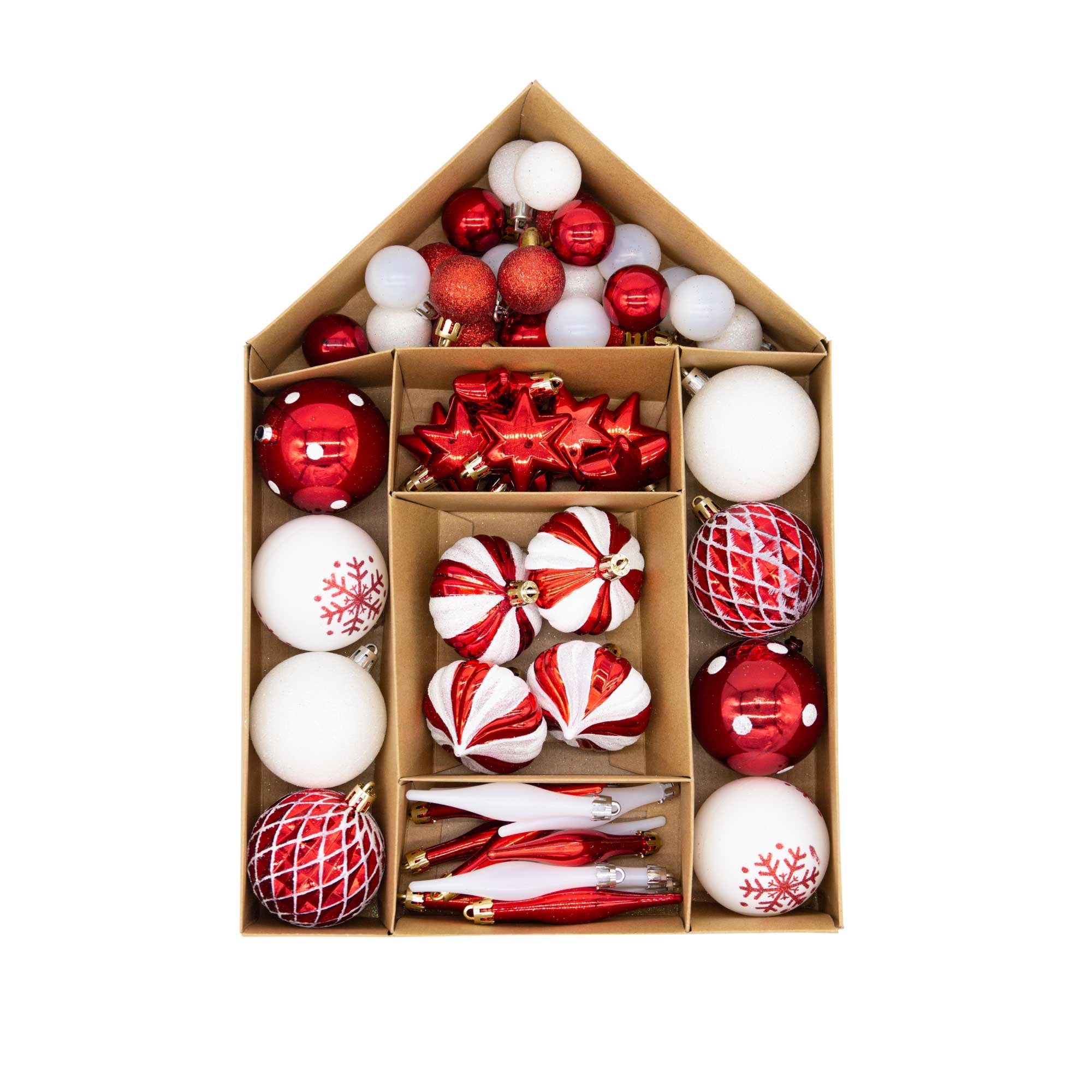 Christmas Sparkle Bauble Box of 56 pieces - Red & White  | TJ Hughes