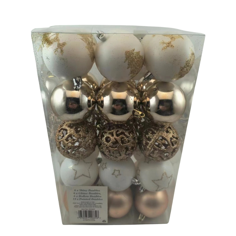 Christmas Sparkle Bauble Box of 30 - White & Champagne  | TJ Hughes