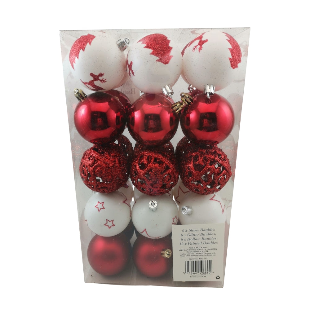 Christmas Sparkle Bauble Box of 30 - Red & White  | TJ Hughes