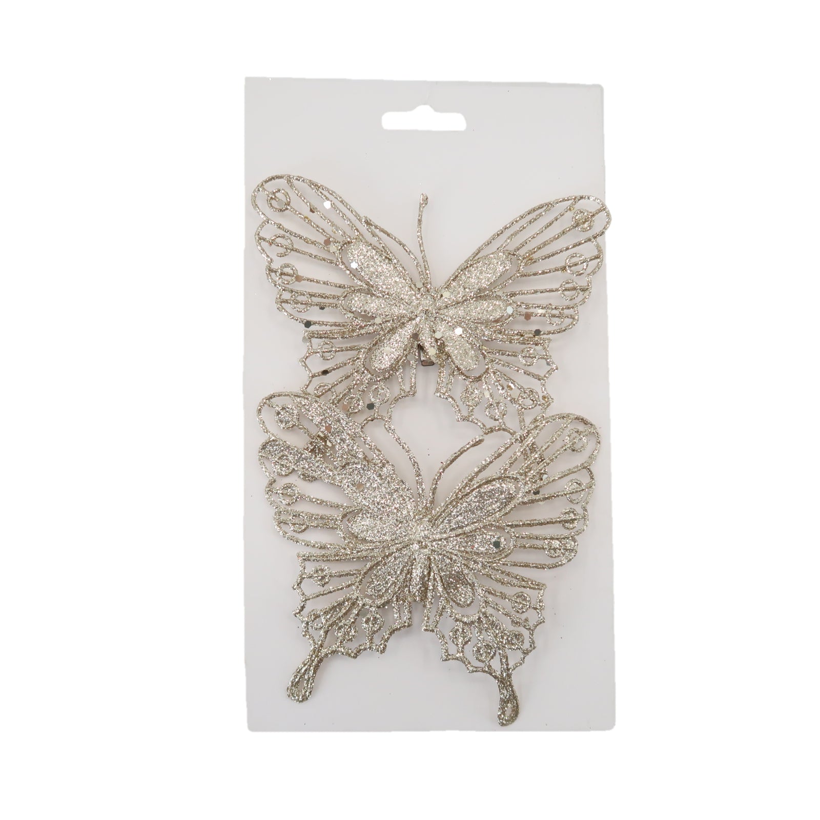 Christmas Sparkle Butterfly Decoration with Clips Pack of 2 - Champagne  | TJ Hughes