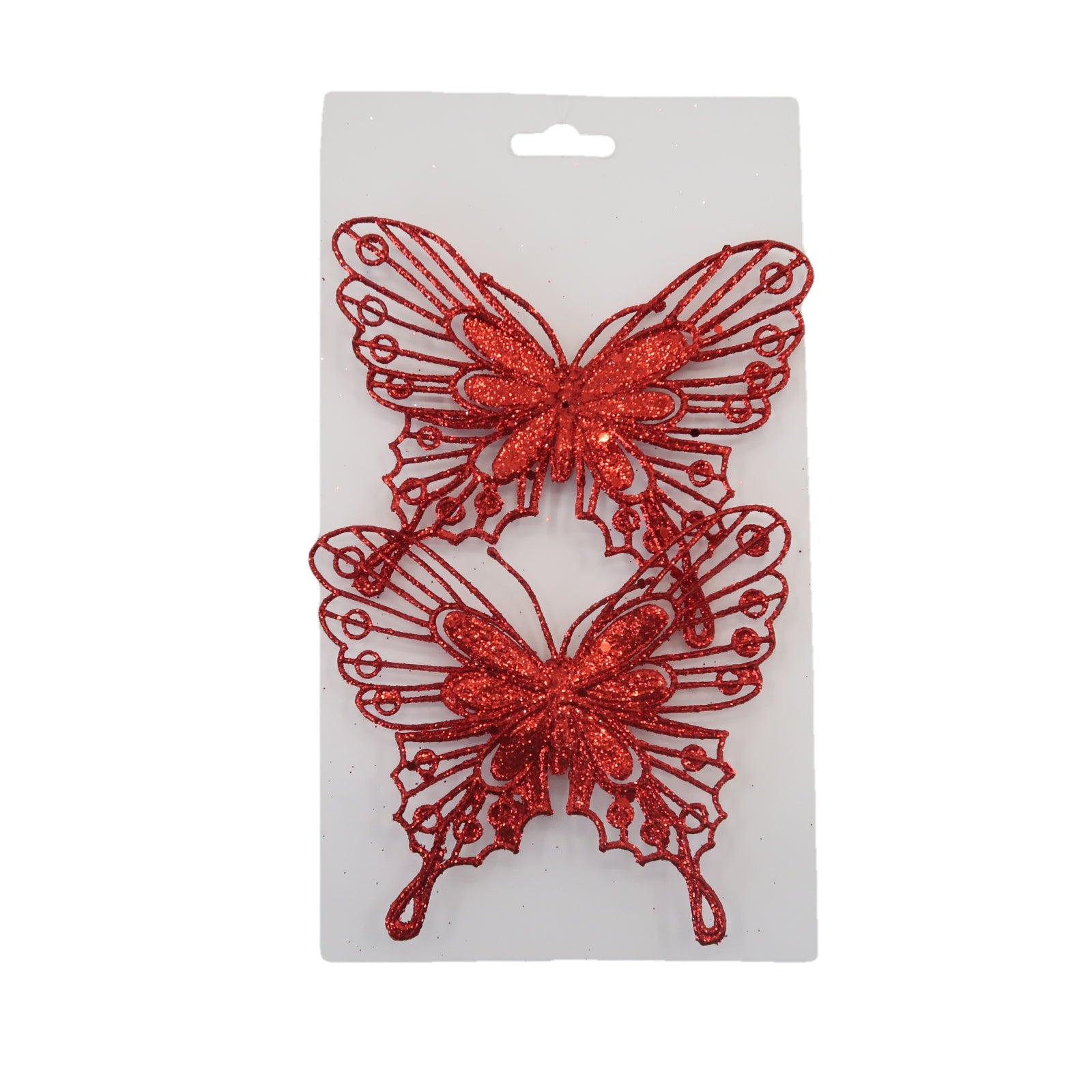 Christmas Sparkle Butterfly Decoration with Clips Pack of 2 - Red  | TJ Hughes