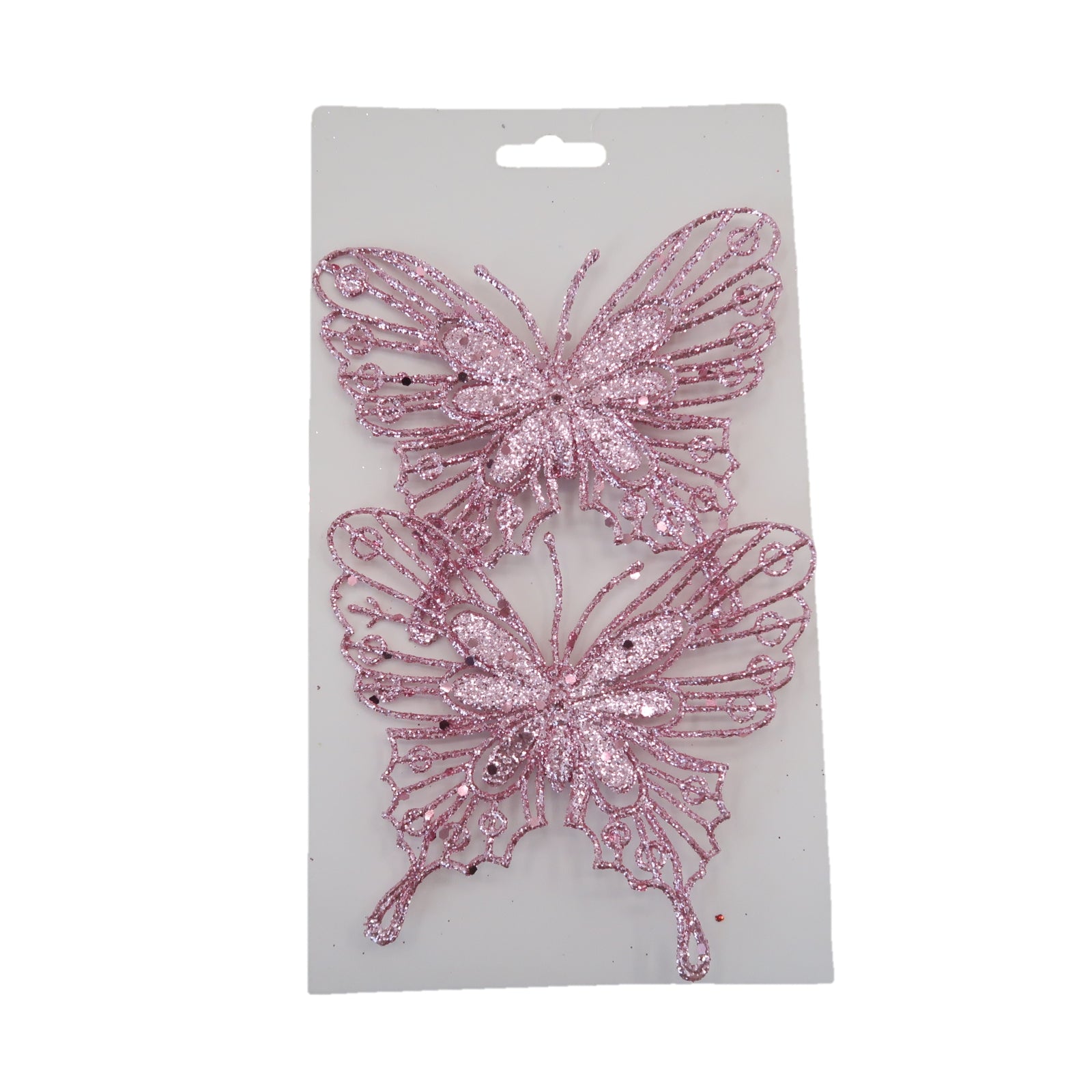 Christmas Sparkle Butterfly Decoration with Clips Pack of 2 - Blush Pink  | TJ Hughes