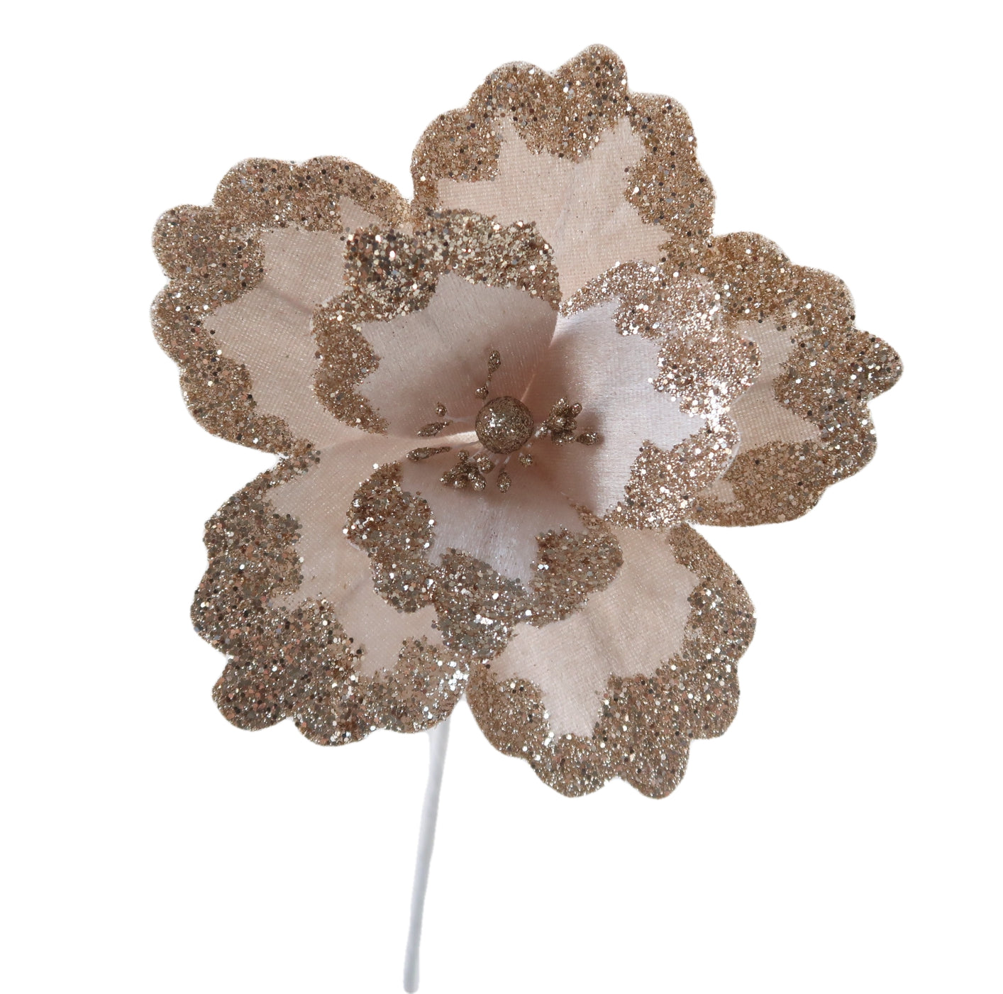 Christmas Sparkle Glitter Flower Stem Decoration 18cm - Champagne  | TJ Hughes