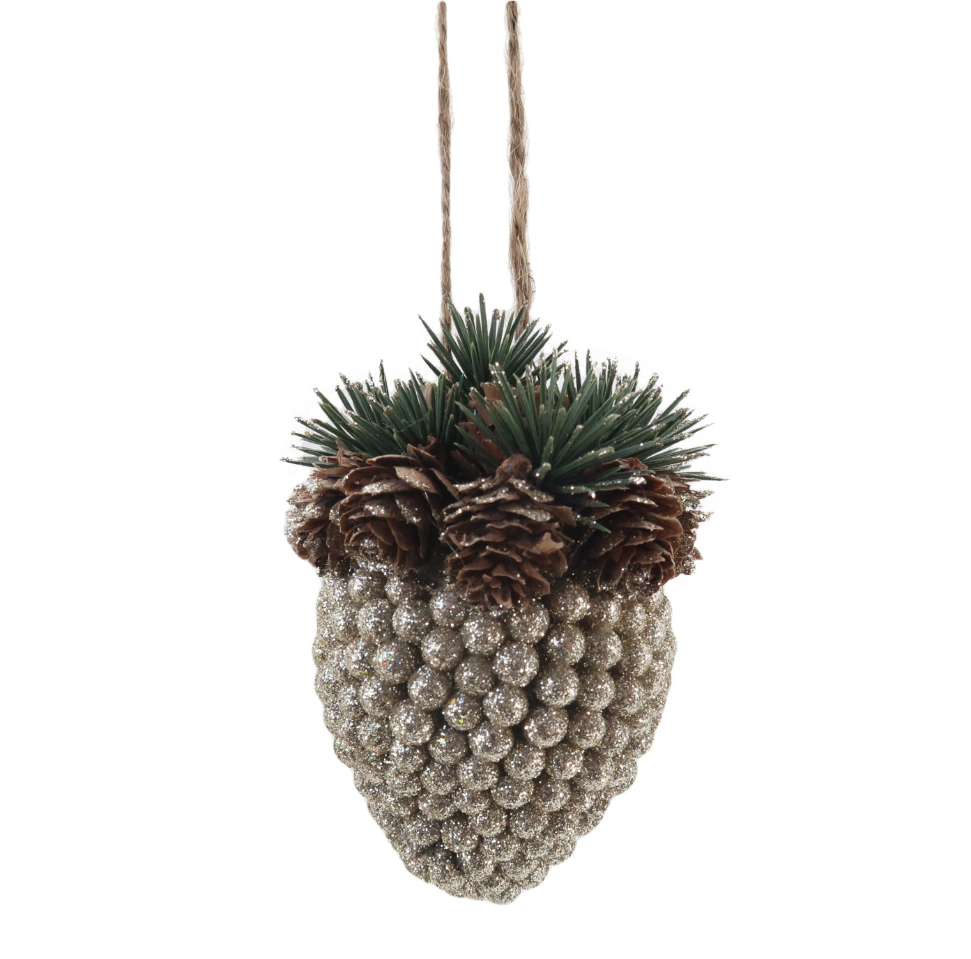 Christmas Sparkle Glitter Acorn Hanging Decoration 11cm - Champagne  | TJ Hughes