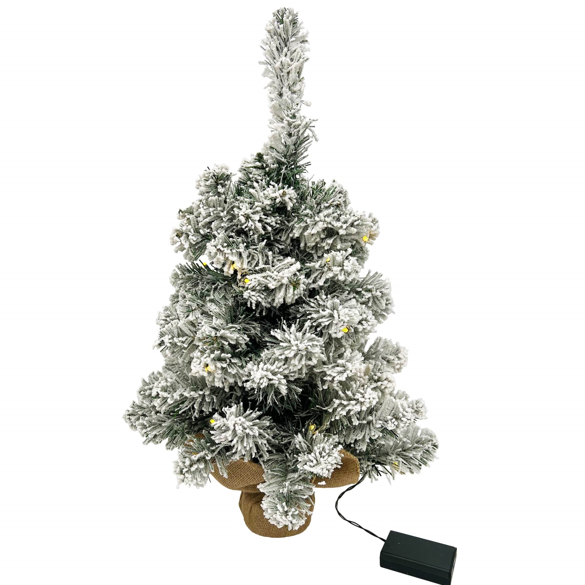 Christmas Sparkle Pre Lit Snowy Christmas Tree 2ft in Hessian Bag - Green  | TJ Hughes