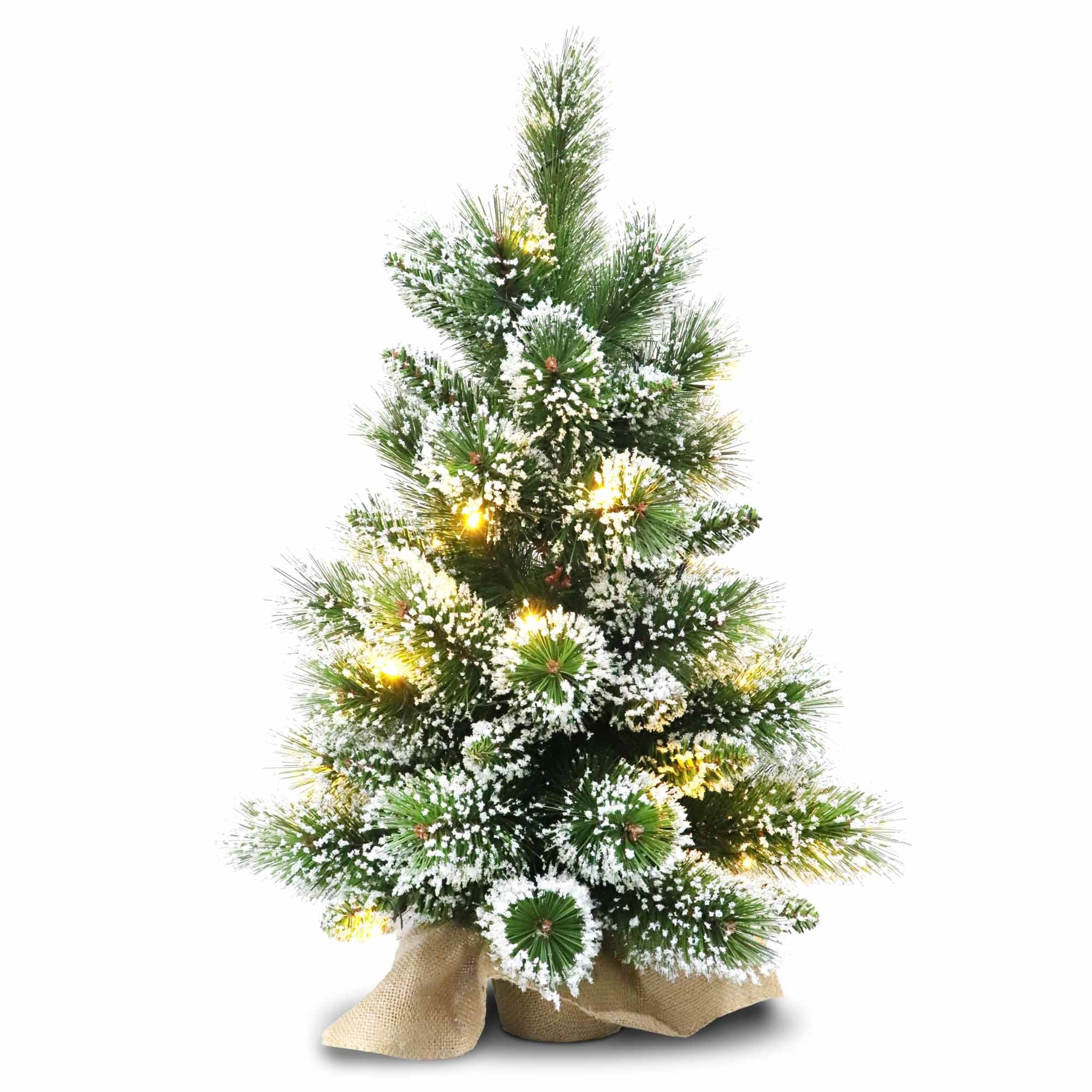 Christmas Sparkle Pre Lit Winter Berry Frosted Table Tree 2ft in Hession Bag  | TJ Hughes