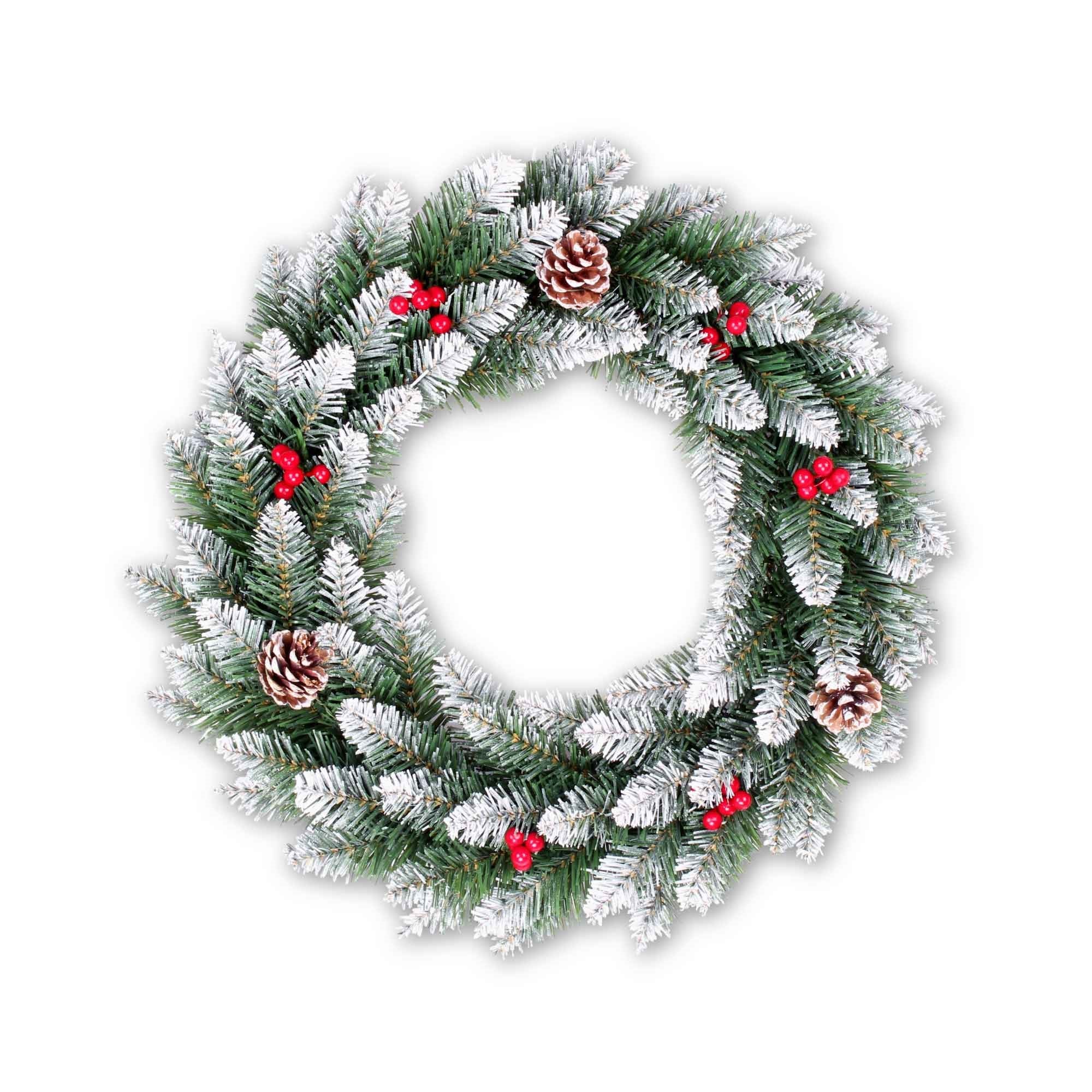 Christmas Sparkle Luxury Nevada Christmas Wreath with Pinecones and Berries 50cm - Green  | TJ Hughes