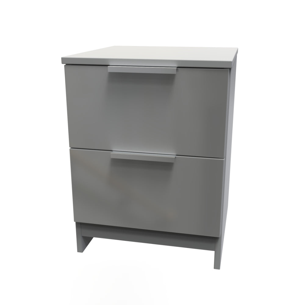 Paris Ready Assembled Bedside Table with 2 Drawers  - Uniform Gloss & Dusk Grey - Lewis’s Home  | TJ Hughes