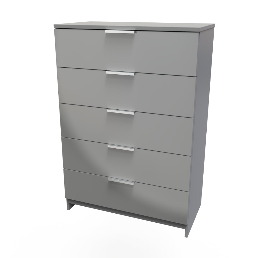 Paris Ready Assembled Chest of Drawers with 5 Drawers  - Uniform Gloss & Dusk Grey - Lewis’s Home  | TJ Hughes