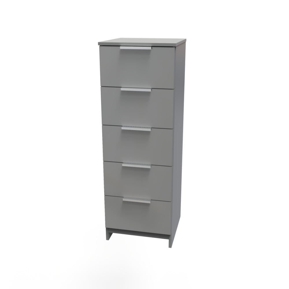 Paris Ready Assembled Tallboy Chest of Drawers with 5 Drawers  - Uniform Gloss & Dusk Grey - Lewis’s Home  | TJ Hughes