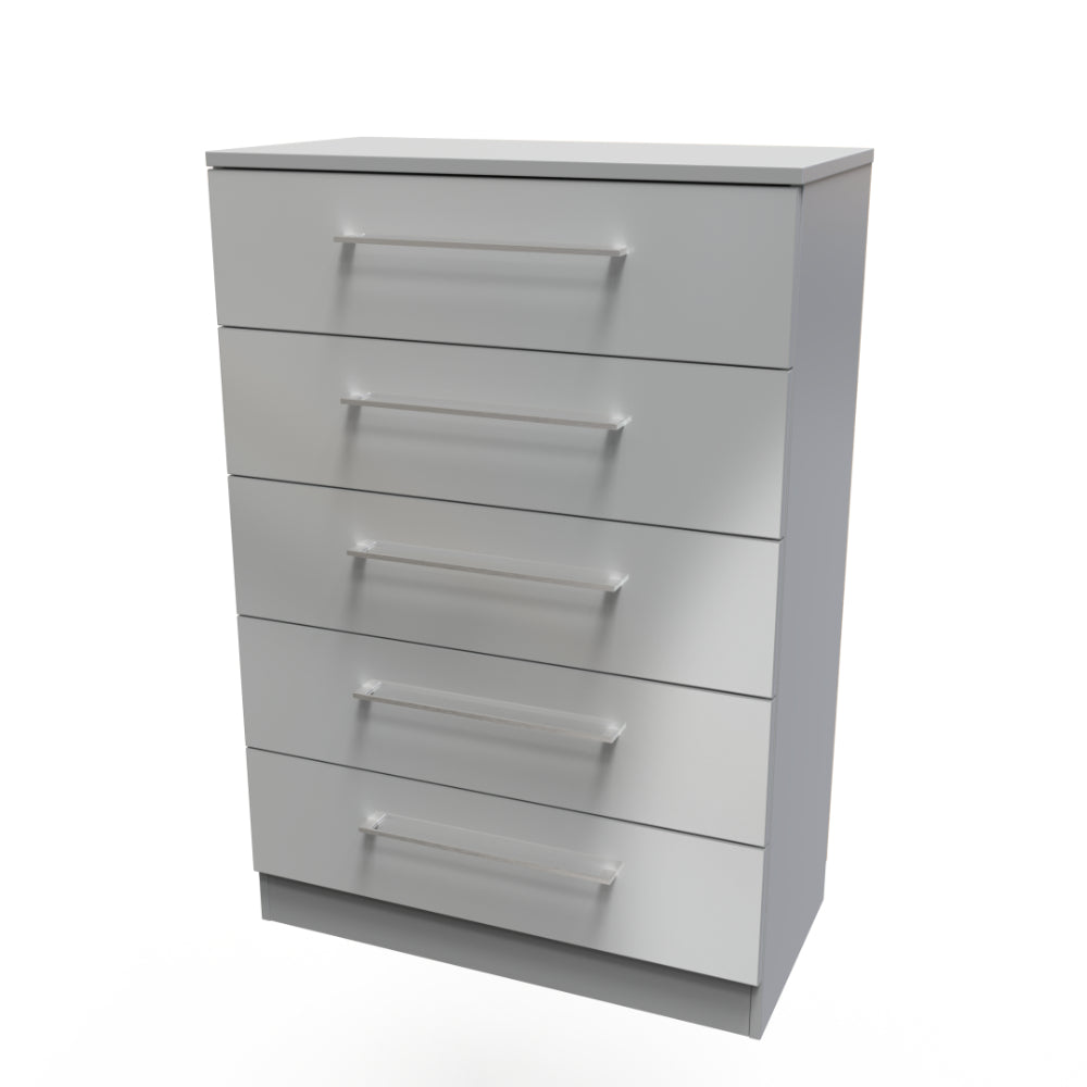 Wellington Ready Assembled Chest of Drawers with 5 Drawers  - Uniform Gloss & Dusk Grey - Lewis’s Home  | TJ Hughes