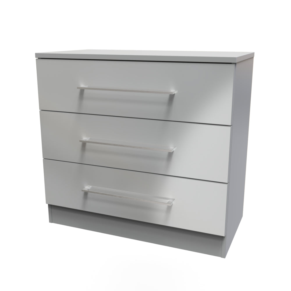 Wellington Ready Assembled Chest of Drawers with 3 Drawers  - Uniform Gloss & Dusk Grey - Lewis’s Home  | TJ Hughes