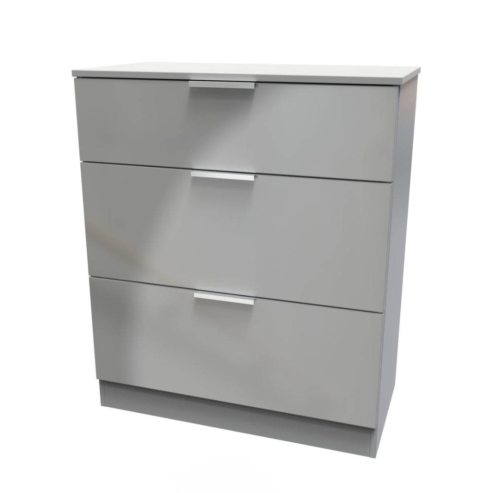 Paris Ready Assembled Deep Chest of Drawers with 3 Drawers  - Uniform Gloss & Dusk Grey - Lewis’s Home  | TJ Hughes