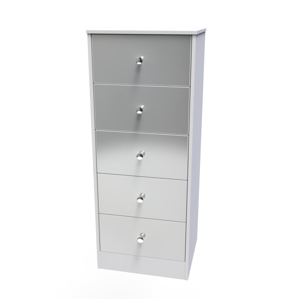 Porto Ready Assembled Tallboy Chest of Drawers with 5 Drawers  - Uniform Gloss & White Matt - Lewis’s Home  | TJ Hughes