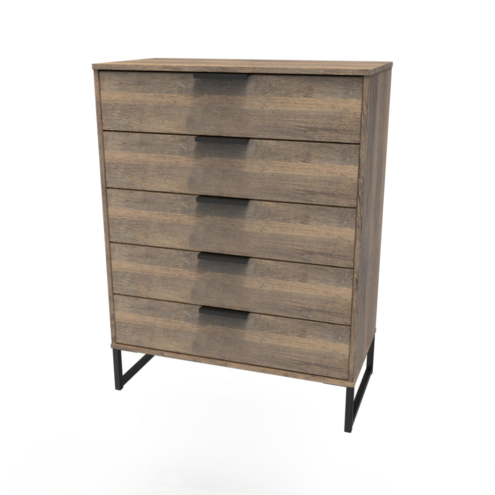 Havana Ready Assembled Chest of Drawers with 5 Drawers  - Vintage Oak - Lewis’s Home  | TJ Hughes