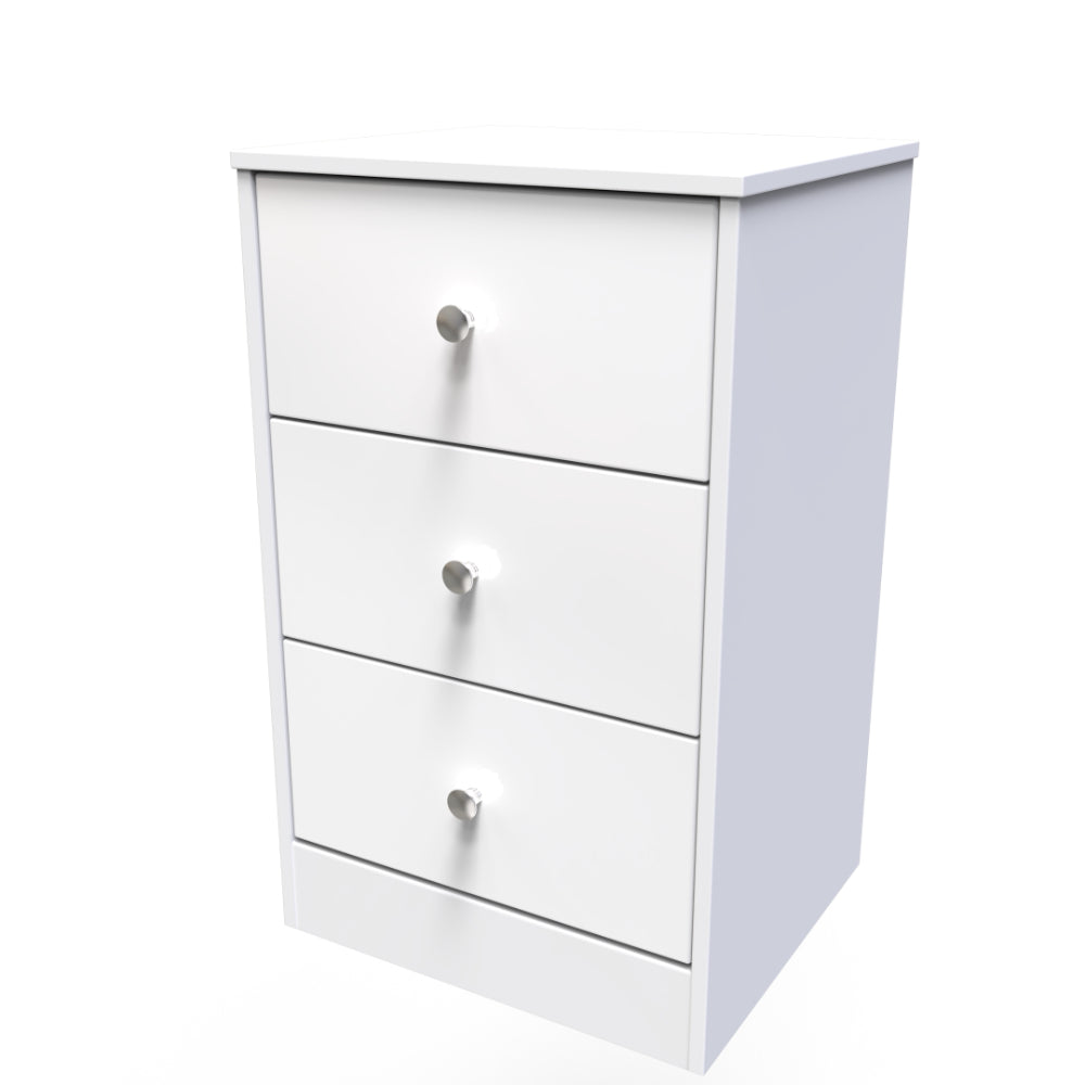 Porto Ready Assembled Bedside Table with 3 Drawers  - White Gloss & White - Lewis’s Home  | TJ Hughes