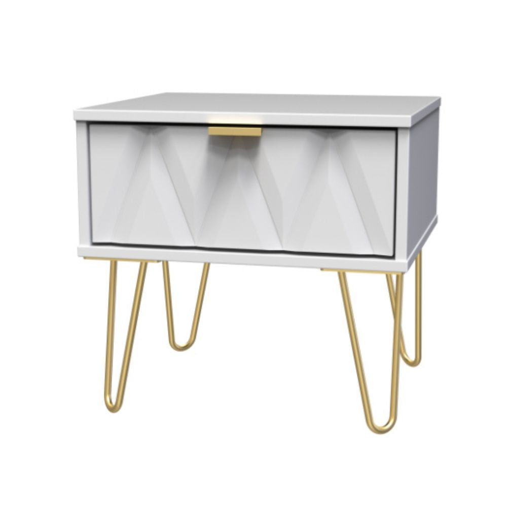Glitz Ready Assembled Bedside Table with 1 Drawer  - White Matt & White - Lewis’s Home  | TJ Hughes