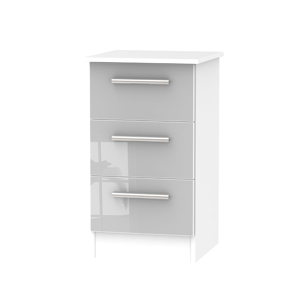 Copenhagen Ready Assembled Bedside Table with 3 Drawers  - Grey Gloss & White - Lewis’s Home  | TJ Hughes